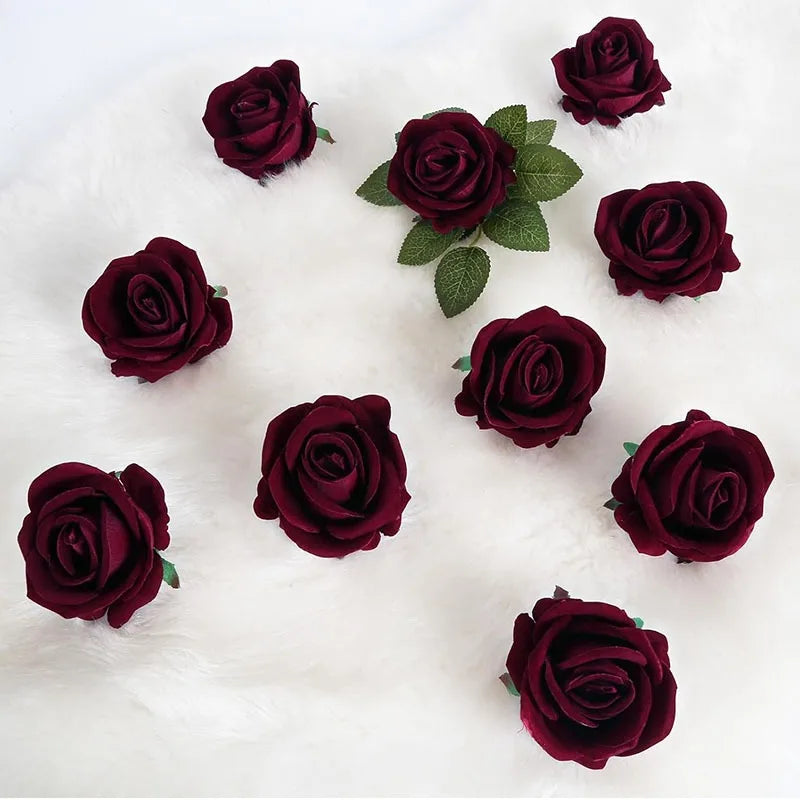 Roses artificielles velours rouge foncé bouquet decoration mariage anniversaire intérieur classique