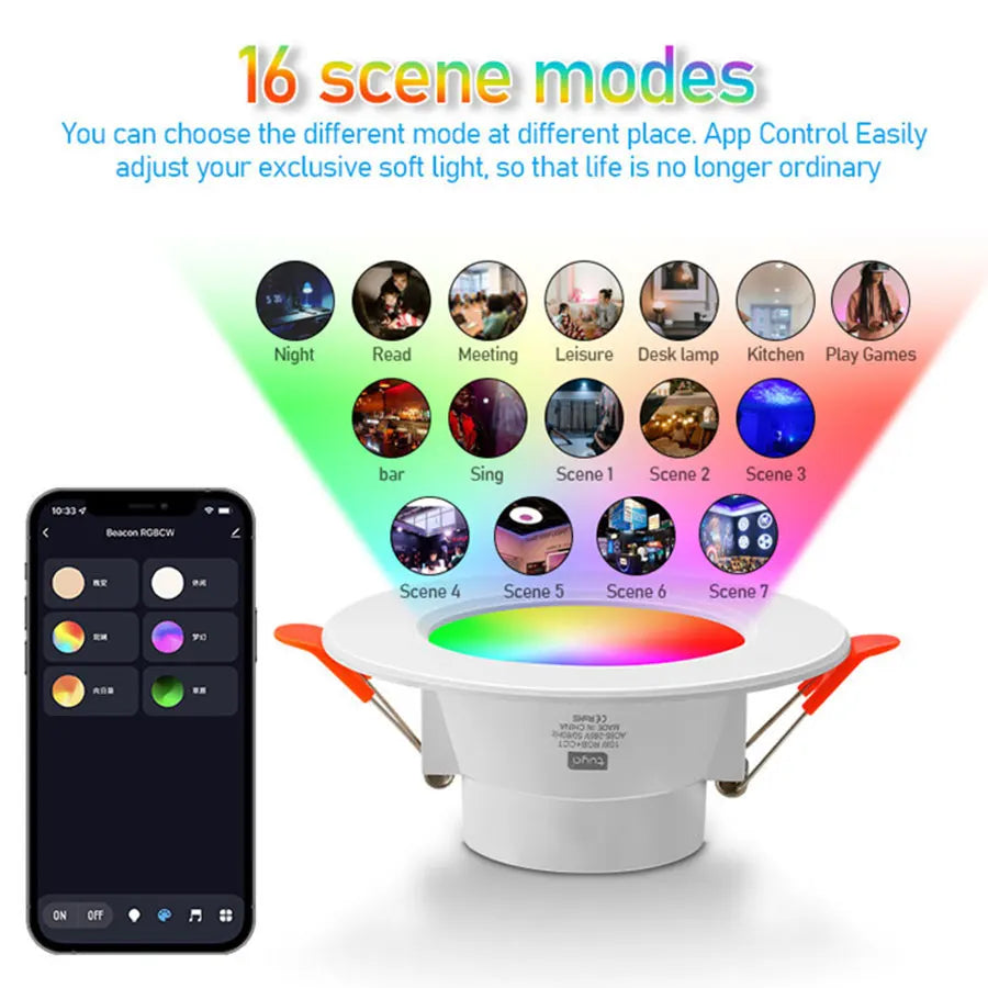 lumière led intelligente spot encastrable blanc multicolore controle bluetooth app moderne minimaliste