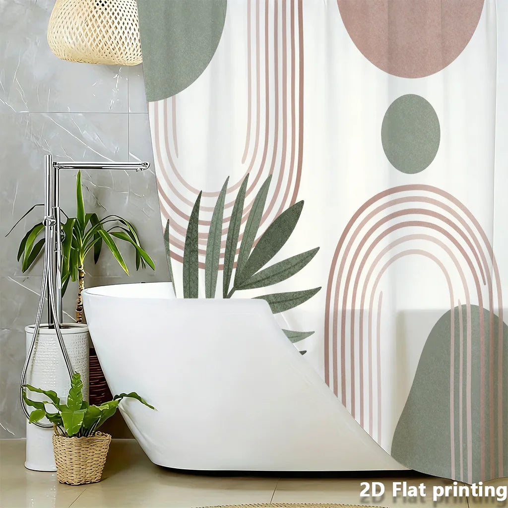 rideau douche moderne géométrique vert rose feuilles palmier opaque polyester minimaliste