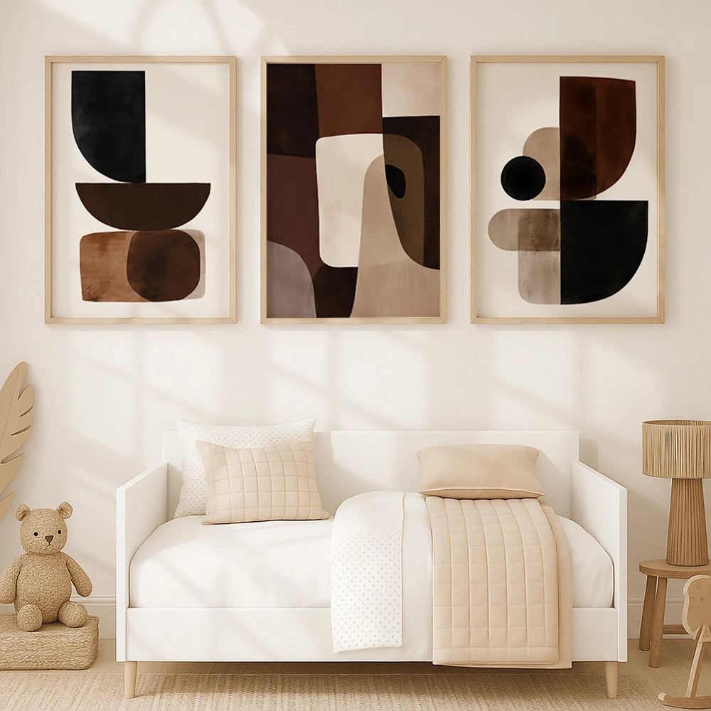 tableaux decoratifs abstraits moderne toile geometrie aquarelle beige noir minimaliste chambre salon