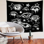 tapisserie étoiles yeux stylisés noir blanc contemporain grunge salon chambre décoration mur clips