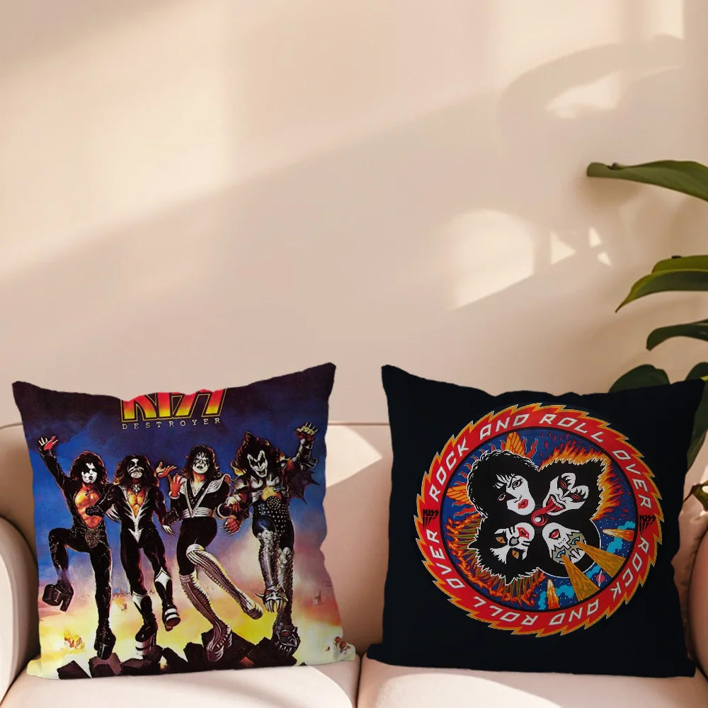 taie d'oreiller motif kiss rock noir imprimé polyester coton décoratif coussin siège salon voiture