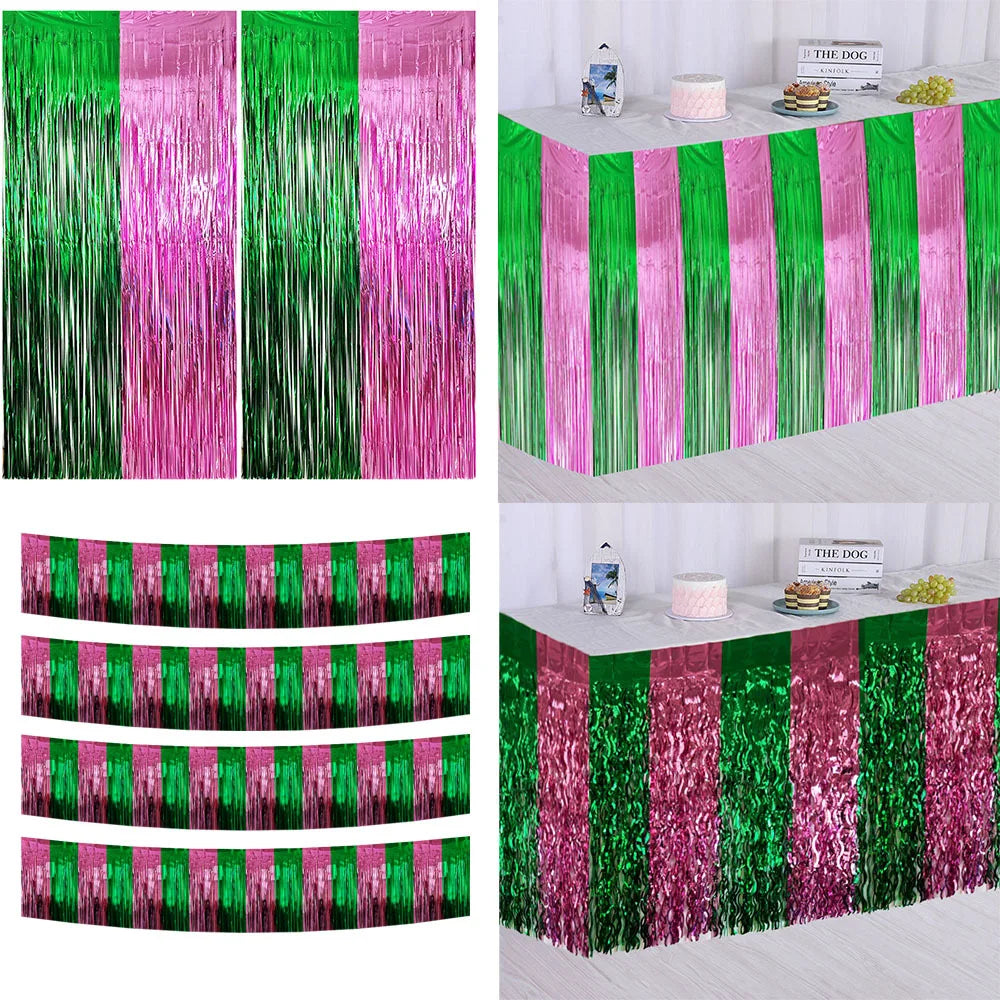 rideau festif vert rose rayures horizontales alternées opacité decoratif brillant adhésif 100cmx200cm 38cmx300cm mariage