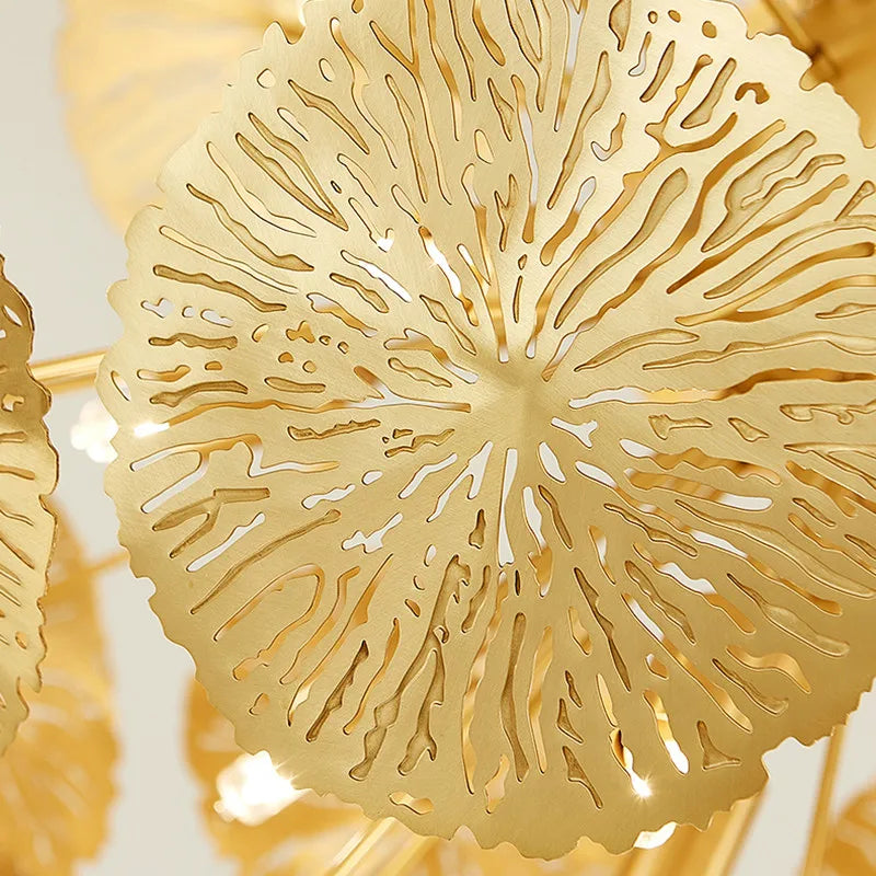 Applique murale dorée feuilles stylisées éclairage contemporain ampoules LED cuisine chambre coucher entrée