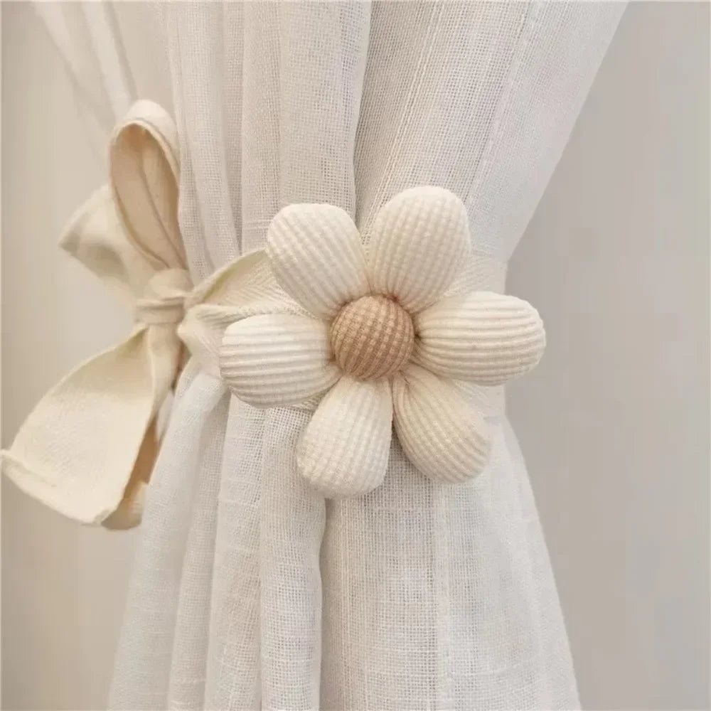 rideau fleuri accessoire fenêtre ours coton moderne beige blanc opacité