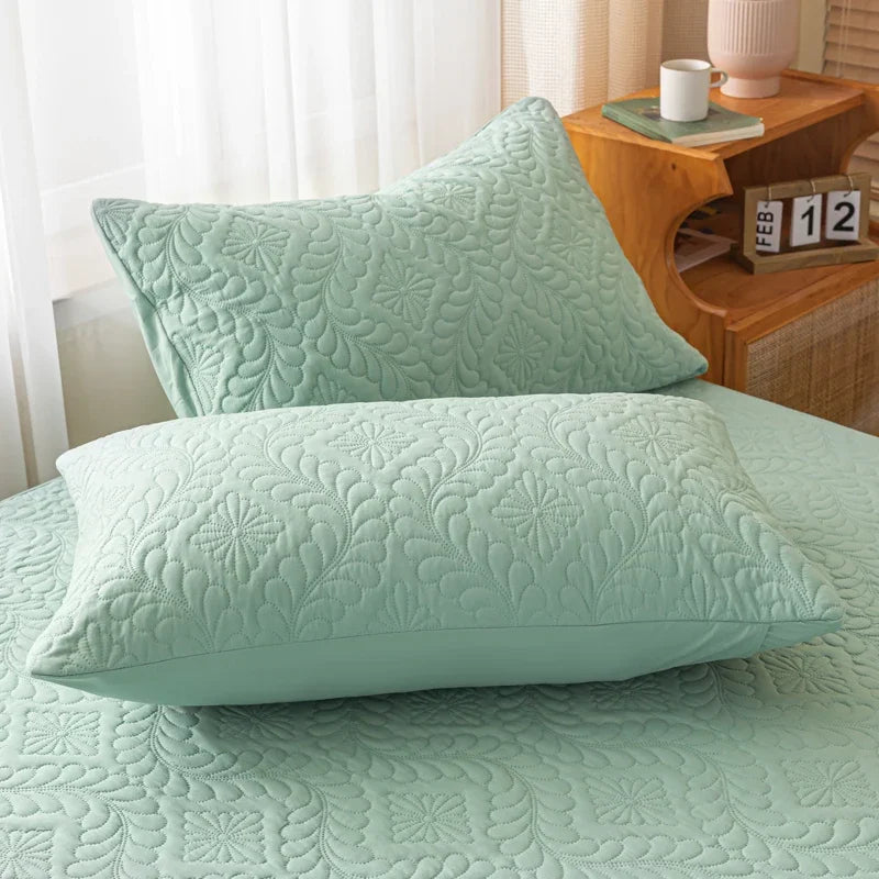 taies d'oreiller broderie feuilles fleurs vert clair imperméable polyester classique 74cm simple respectueux environnement