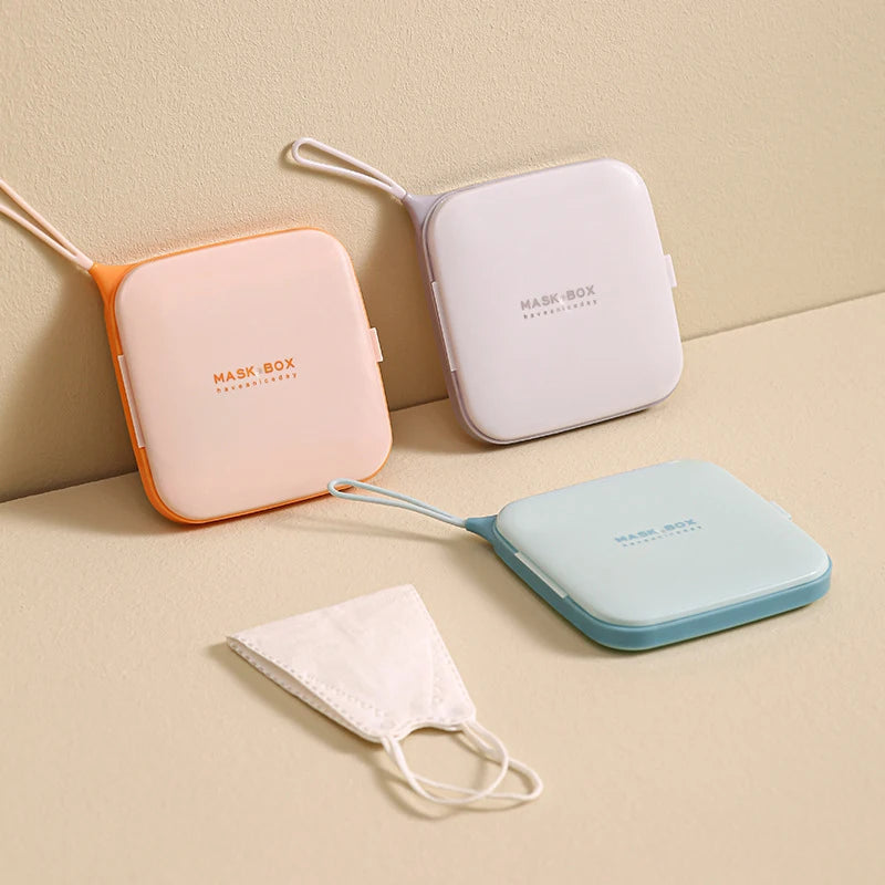 boîte rangement masques moderne orange blanche bleu clair pliable respectueuse environnement cordon détachable pratique