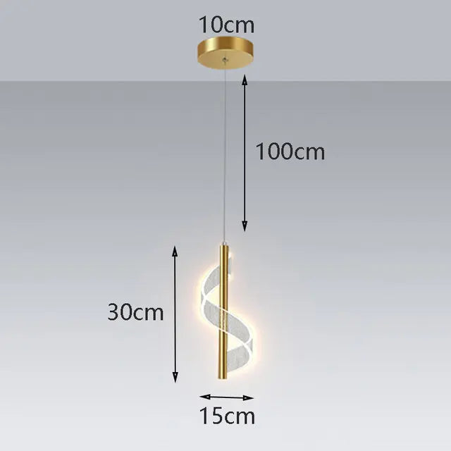 suspension lumineuse moderne or blanc spirale transparent chambre salon