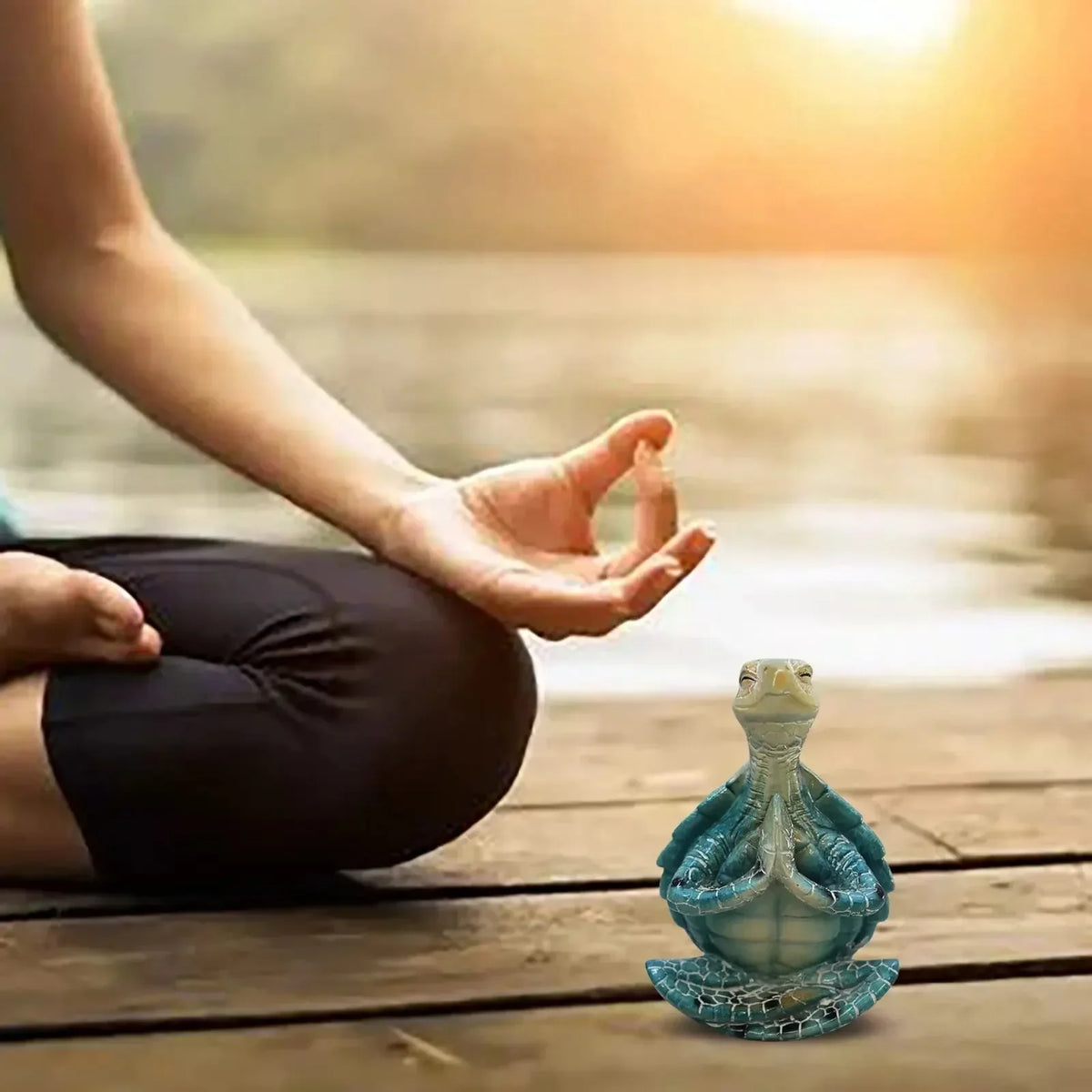 statue tortue méditative yoga vert turquoise zen décoration artificielle crème marron foncé