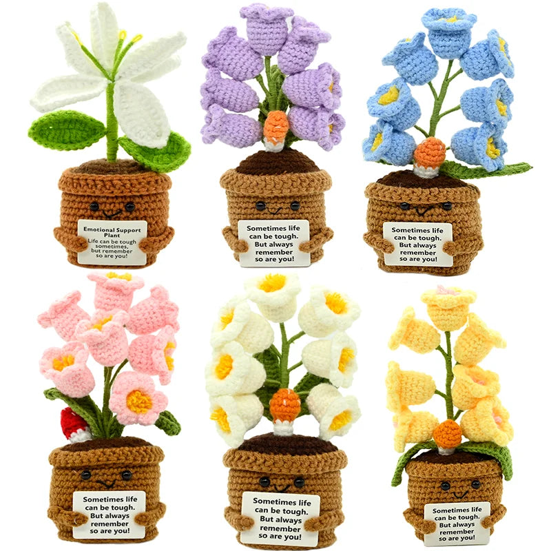 plantes crochet décoratives pots fleurs artisanales couleur blanc vert marron rose jaune bleu