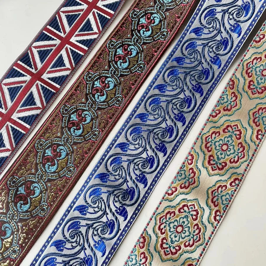 ruban polyester largeur 6cm motifs floraux bleu rouge blanc élégant visage unique opacité rétro