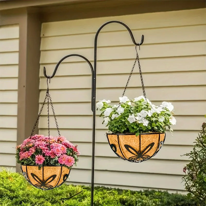 jardinière suspendue métal motif papillon fleurs pensées chrysanthèmes rustique décoration balconintérieur noix coco texturée