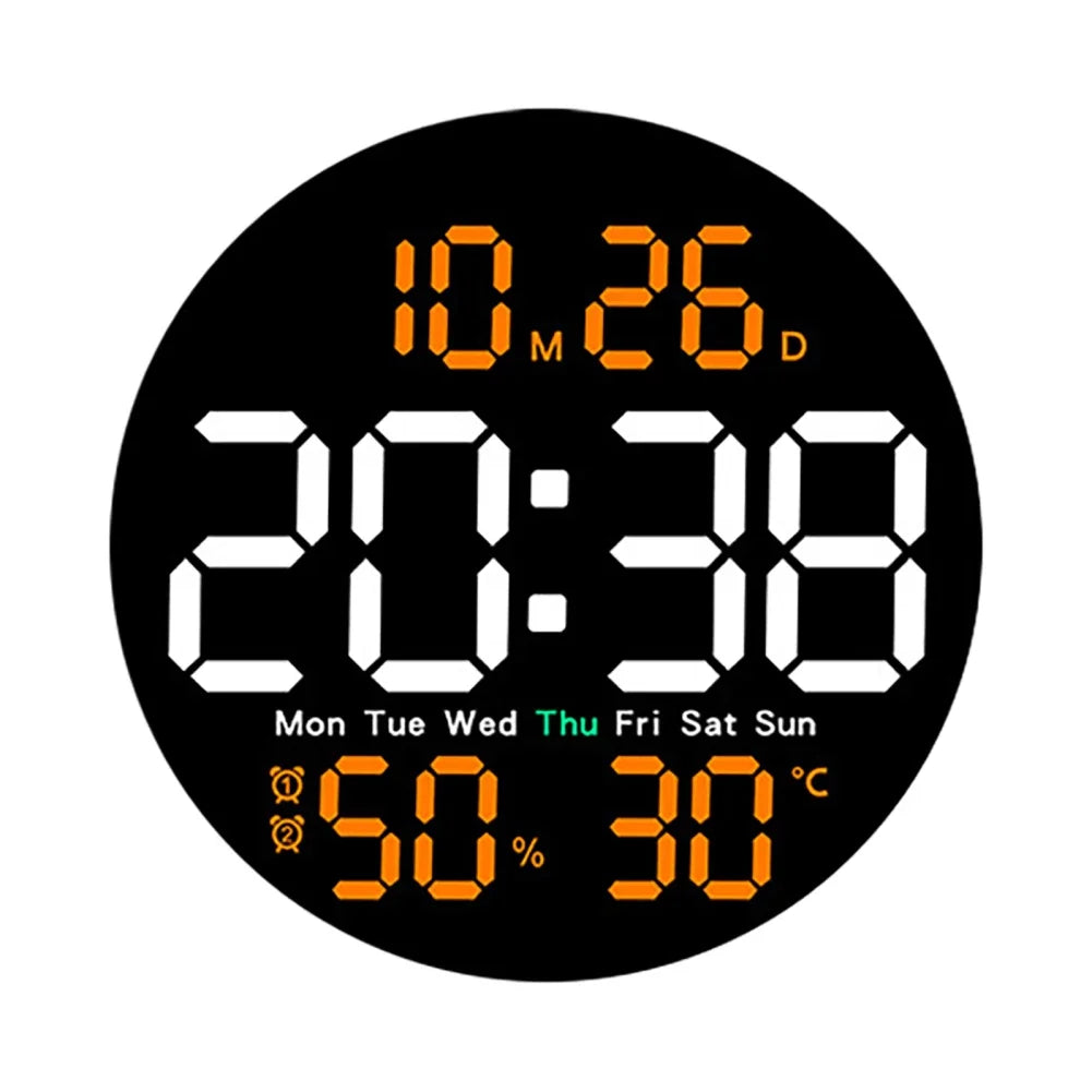 horloge murale numérique moderne affichage led temps date température humide noir bleu vert