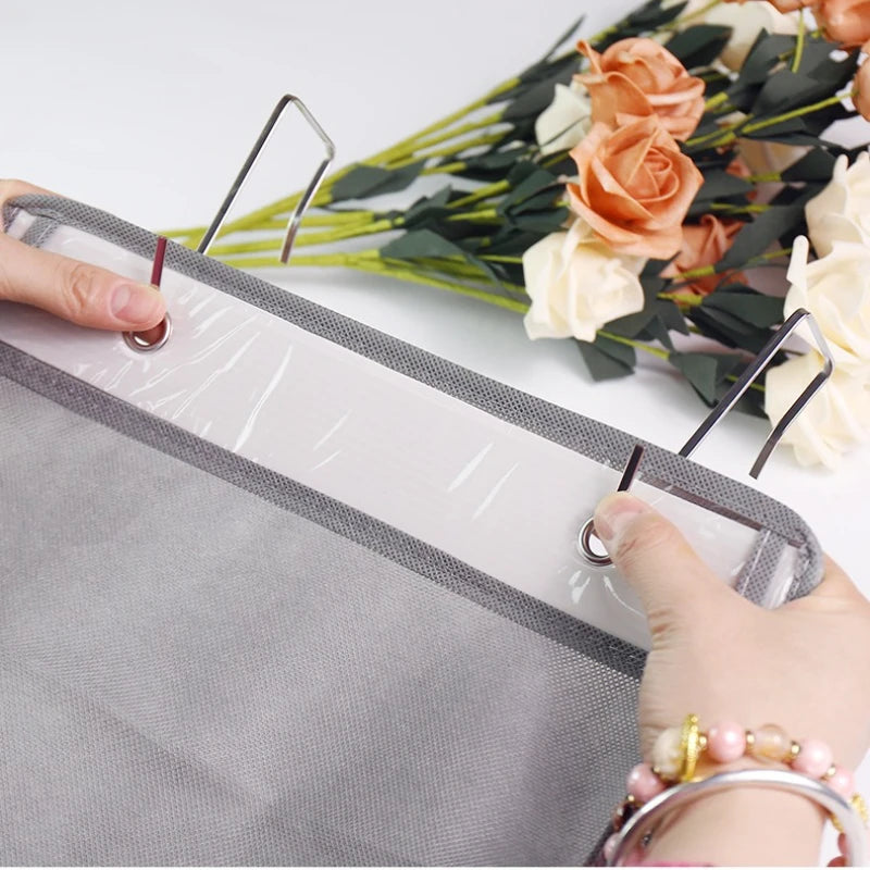 sac rangement suspendu gris maille pratique poches réutilisable porte chambre salle bain