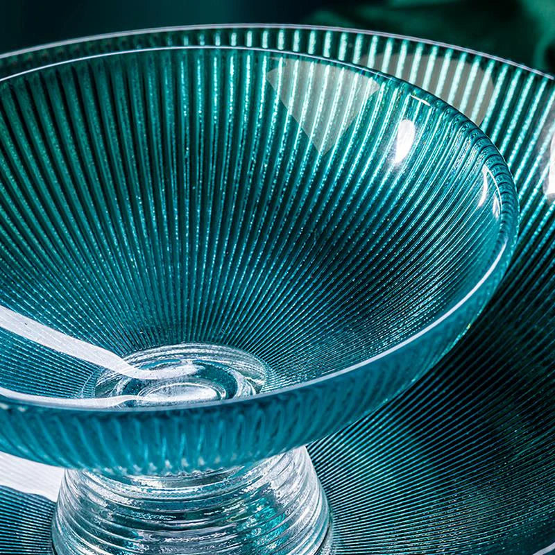 assiettes verre rayées vert clair moderne élégantes décoration table grande capacité