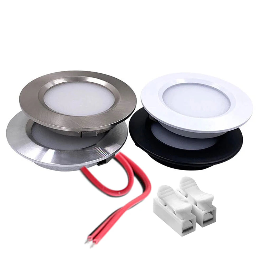 spot led argent noir blanc 68mm 14mm adhésif 12v 3w led smd 2835 80ra