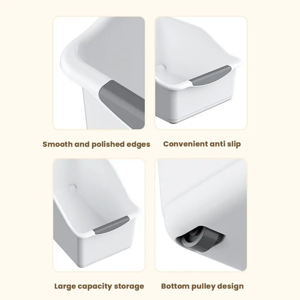 organisateur rangement moderne boîte tri plastique empilable compartiments multifonctionnels beige gris clair poignées bois