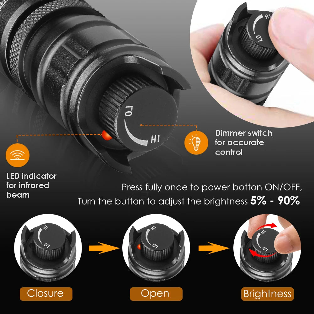 torche led 940nm 850nm zoom vision nocturne chasse résistante 5w 3w aluminium