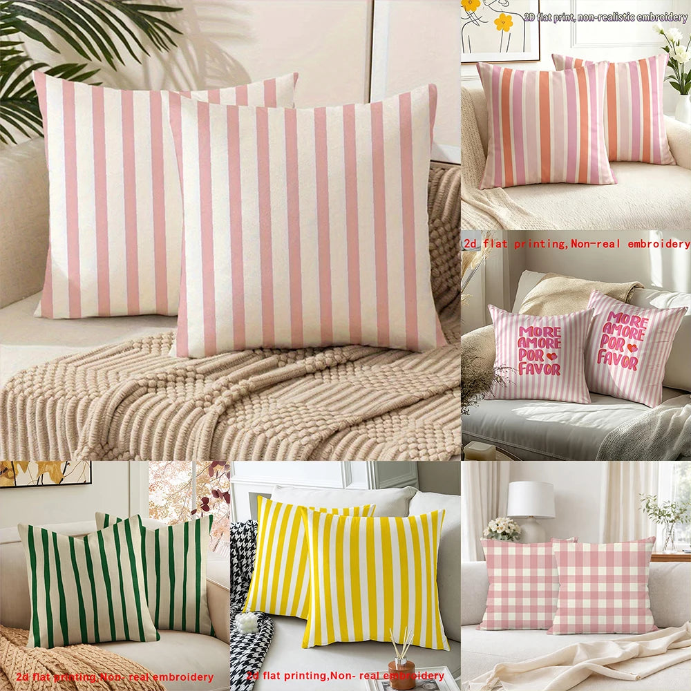 lot deux housses coussin décoratives carrées rayures carreaux canapé salon