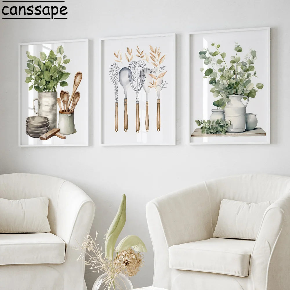 affiches art minimalistes plantes cuisine impressions toile sans cadre vert blanc