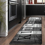 tapis cuisine imperméable anti dérapant lettres motifs floraux moderne gris blanc