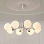 chandelier moderne minimaliste argenté blanc plusieurs têtes verre opalescent fixé réglable