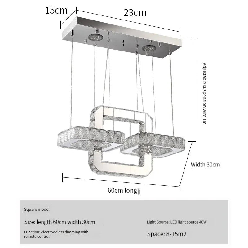 suspension lumineuse moderne transparente strassée télécommande éclairage led 90 260v 15 30m²