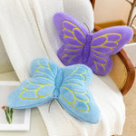 coussin papillon rose jaune bleu violet motif veines détaillées tissu éponge doux velouté mignon