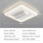 ventilateur lumière blanc moderne bordures lumineuses led 64x48x14cm 100w 7650lm 6vitesses