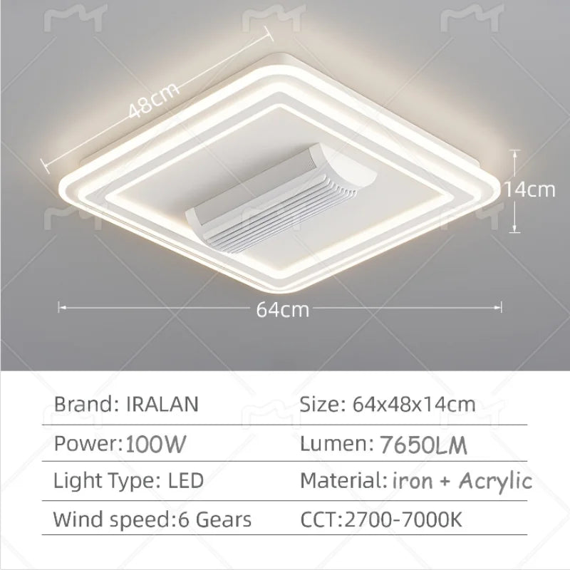 ventilateur lumière blanc moderne bordures lumineuses led 64x48x14cm 100w 7650lm 6vitesses