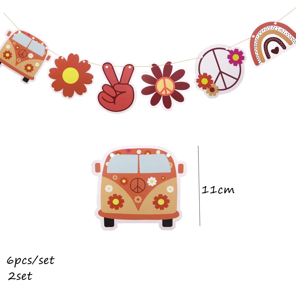 picks cupcakes fleurs paix arc ciel bus rouge orange beige jaune vert bleu vintage