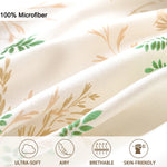 housse couette floral tissu texturé blanc cassé vert or ensemble lit doux naturel taies