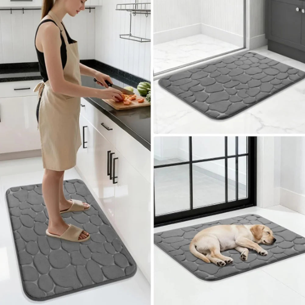 tapis bain antidérapant absorbant motif galets gris moderne minimaliste rapide machine sec