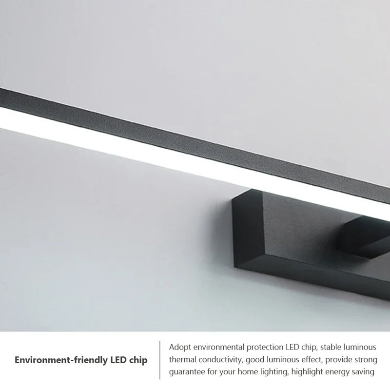 lampe miroir moderne noir fixée mur éclairage led tricolore 60cm 80cm 100cm