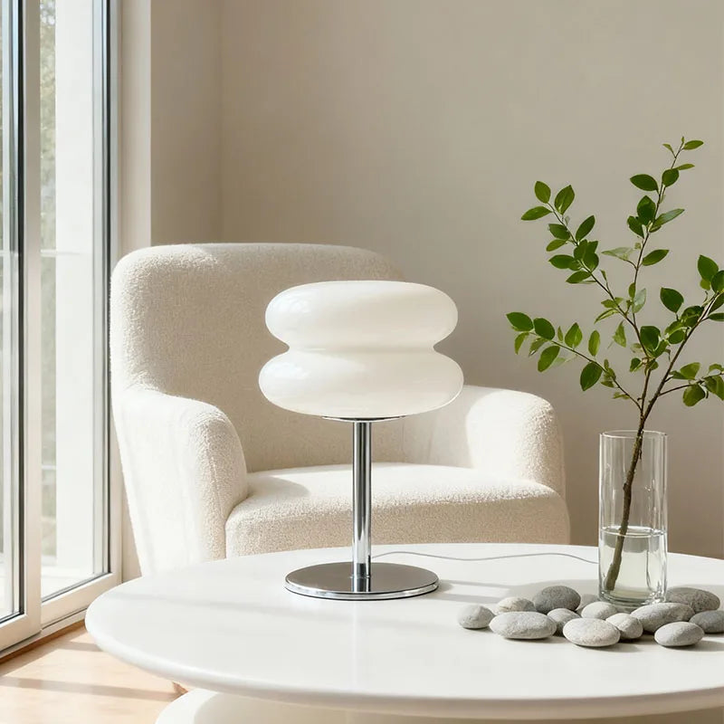 lampe table moderne verre opaque blanc rose jaune texture brillante interrupteur tactile chambre salon