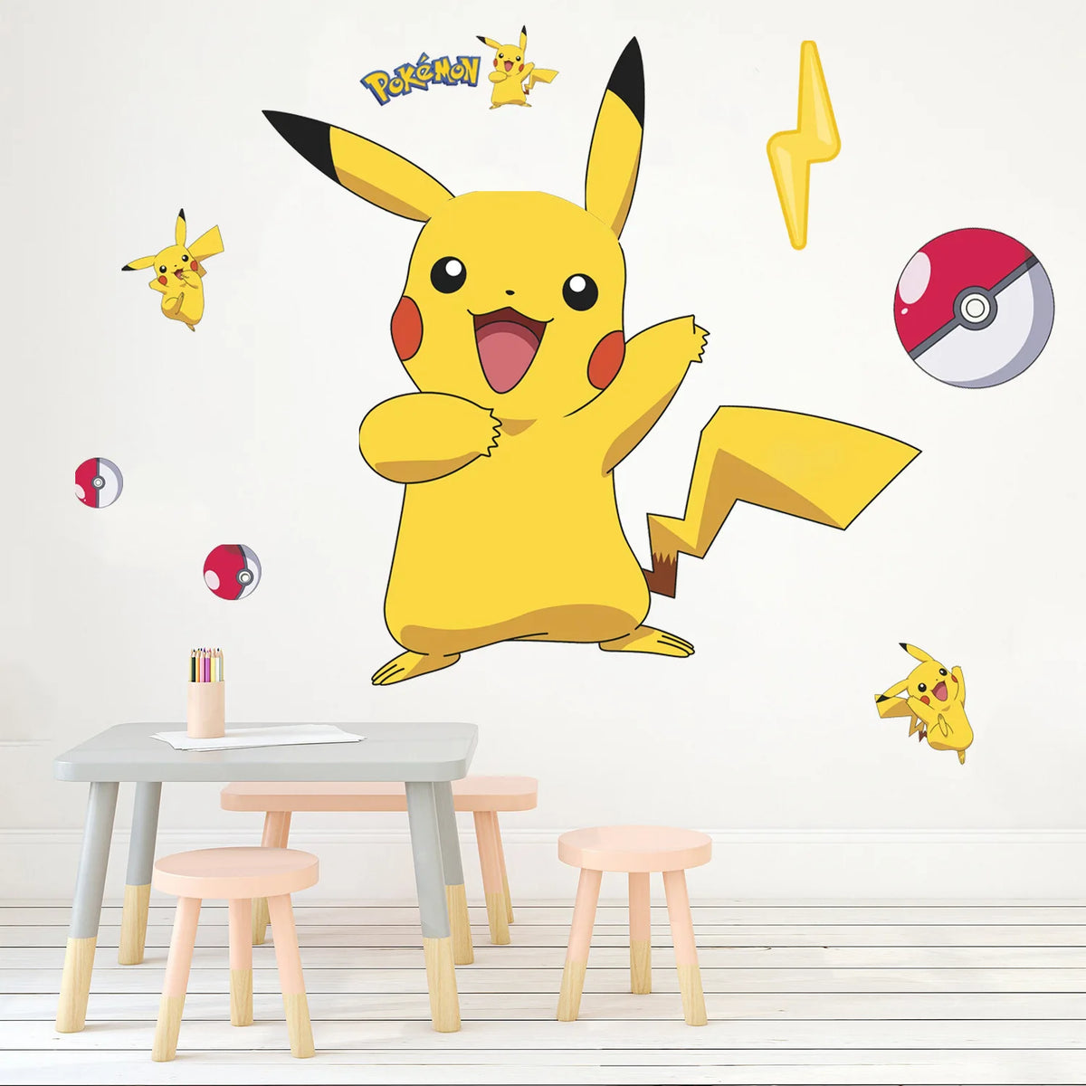 autocollants muraux pikachu anime chambre enfant décoration jardin stickers pvc bricolage opaque cartoon pokémon