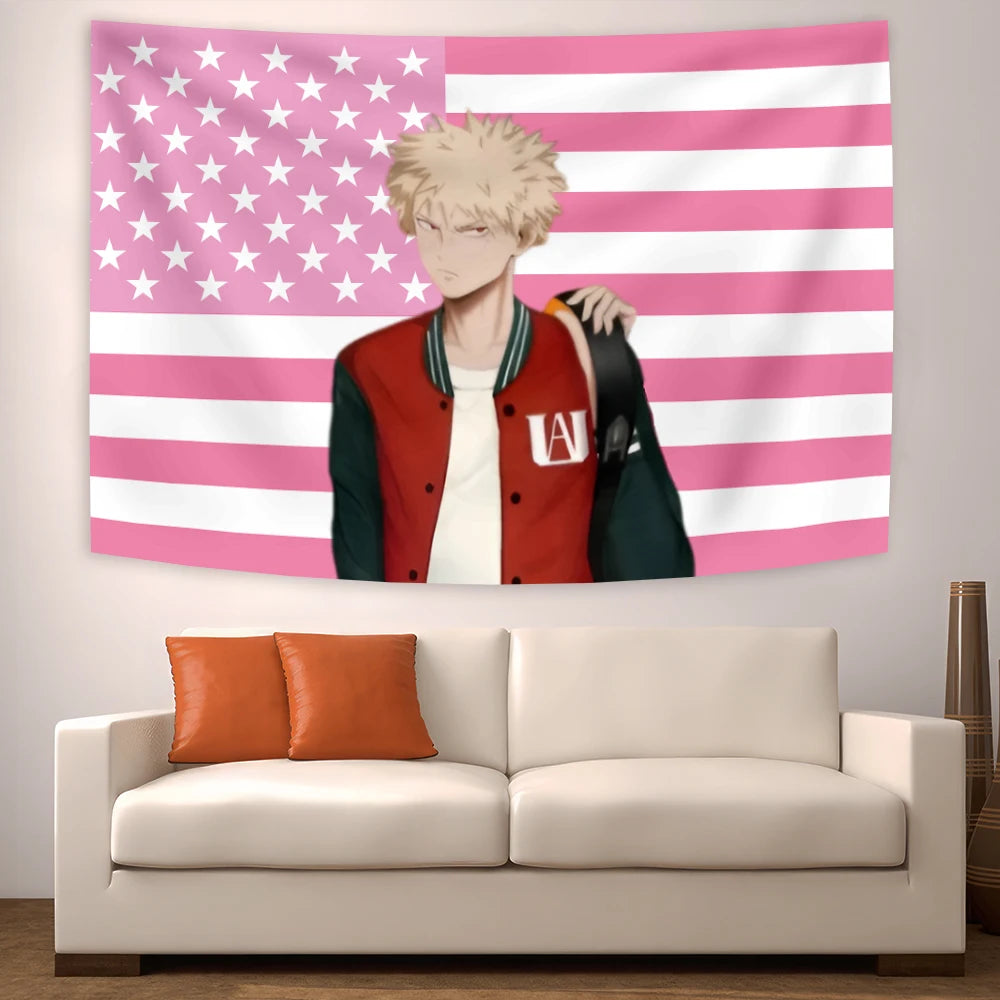 tapisserie moderne rose blanche dessin animé rayures personnage héros drapeau chambre coucher salon