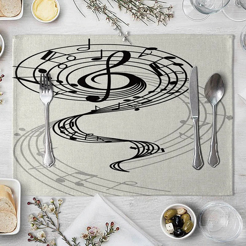 serviettes table moderne notes musicales beige clair tissu lin respectueux environnement