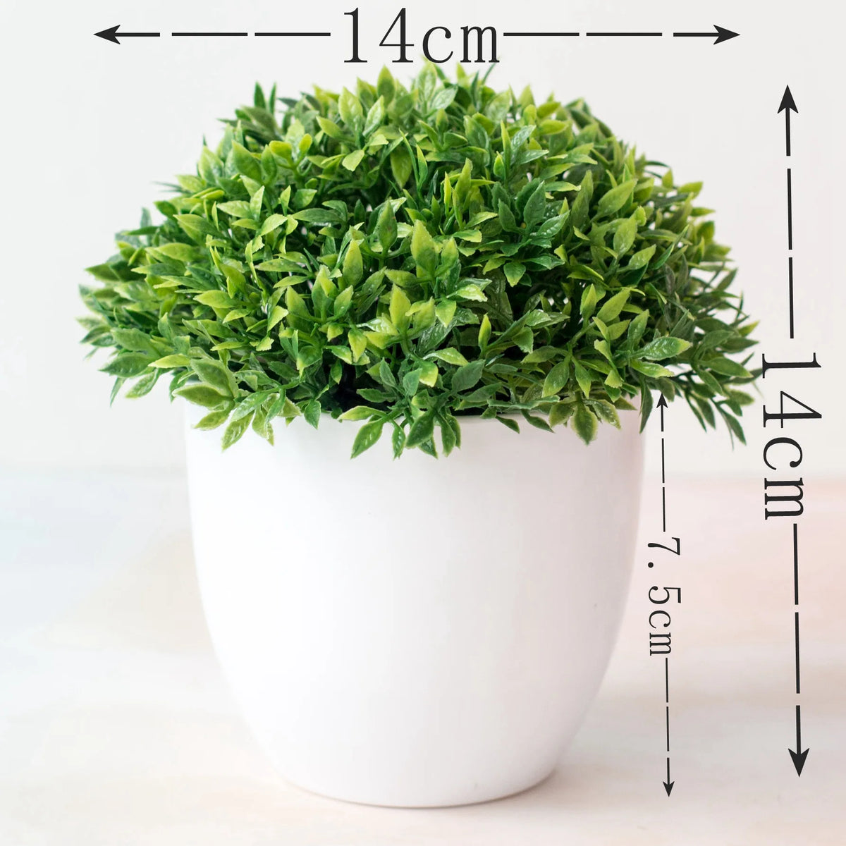 bonsaï artificiel vert feuilles rondes pot blanc décoration intérieure tronc noueux classique mousse verte