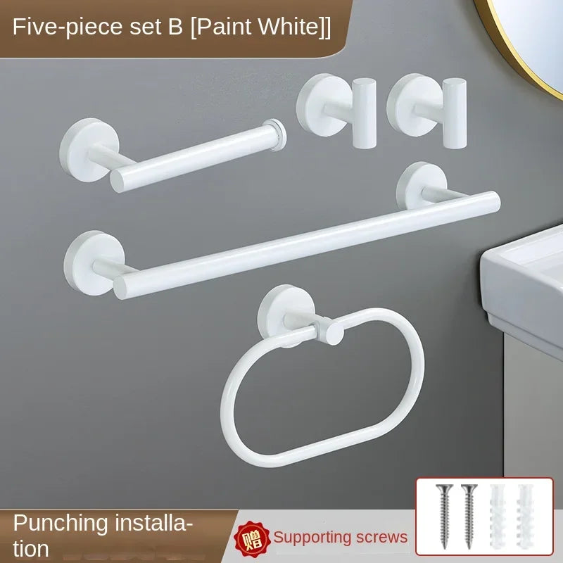 accessoires salle bain blanc moderne adhésif serviette papier toilette gant toilette inoxydable brossé
