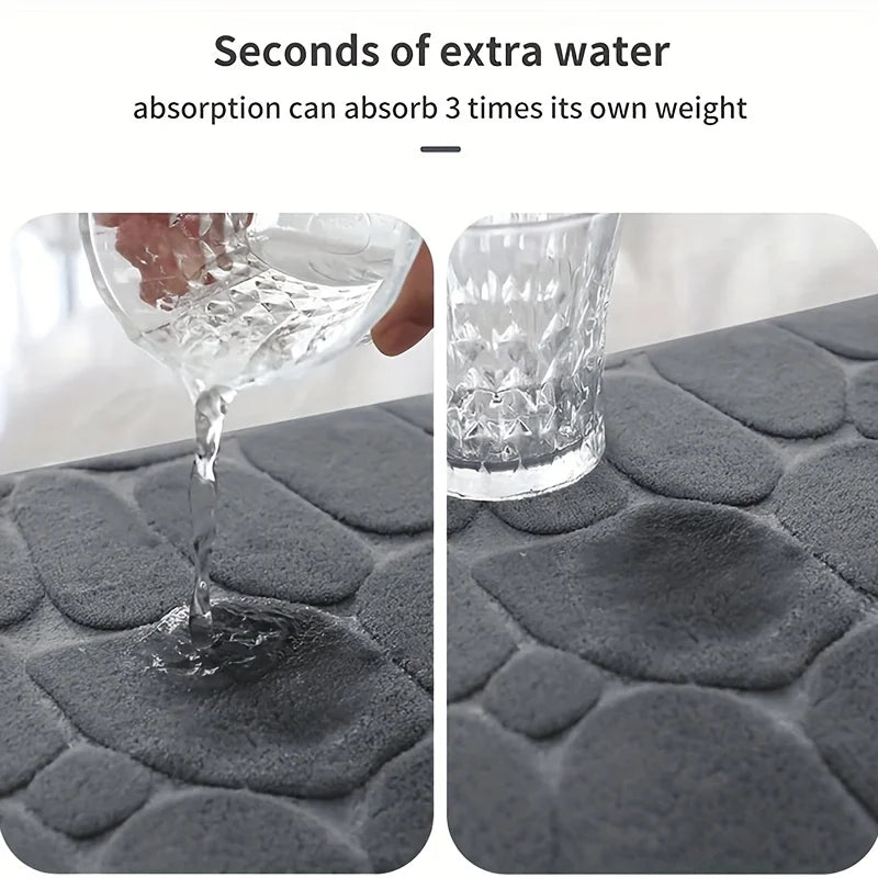 tapis bain gris texture galet moderne salle bain salon antidérapant épais mémoire foam polyester