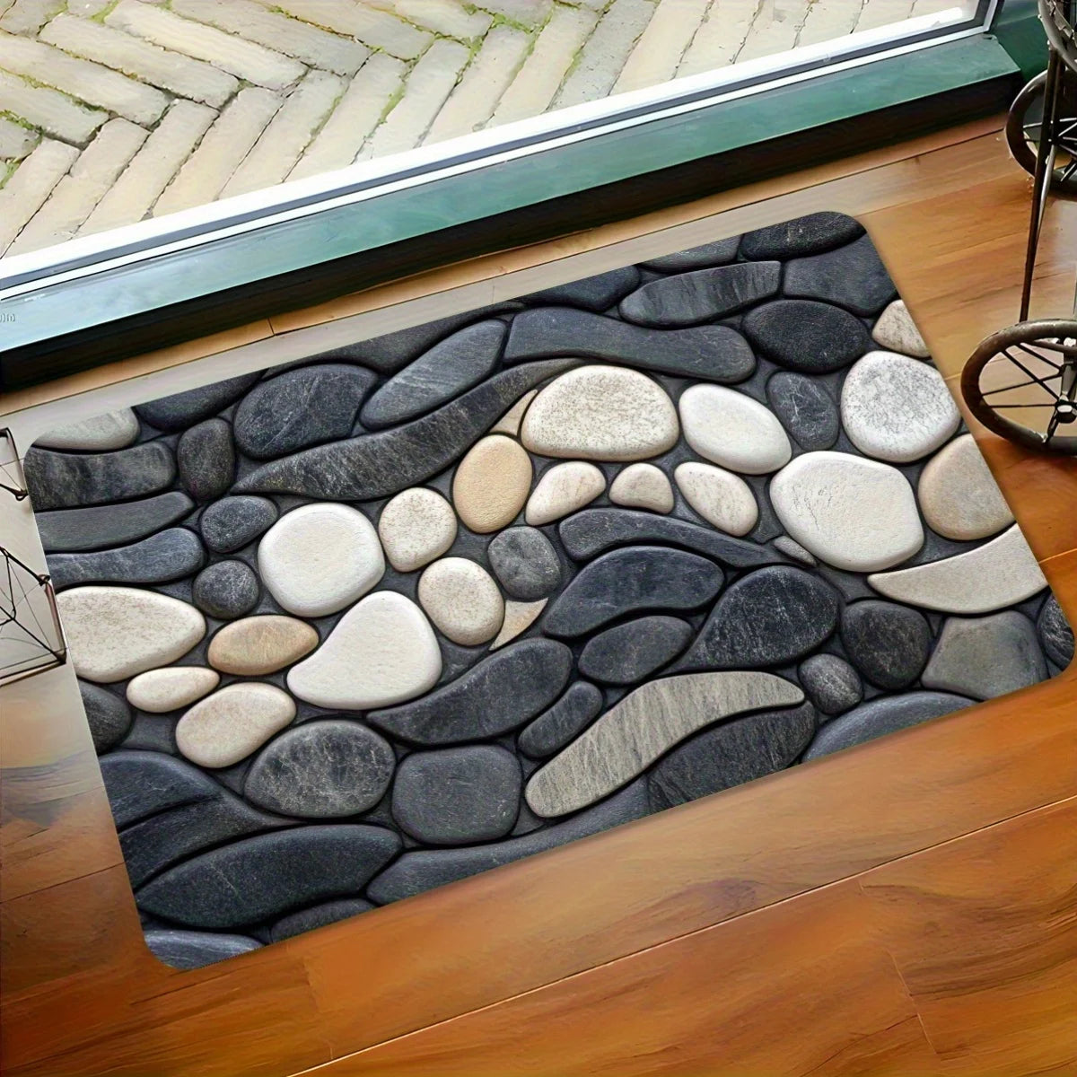 tapis salle bain galets animaux gris moderne antidérapant machine lavable adhésif blanc