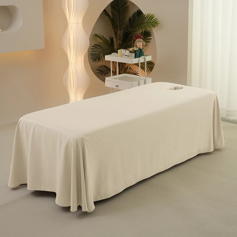 couvre lit massage uni beige clair polyester coton moderne taille 230x115cm