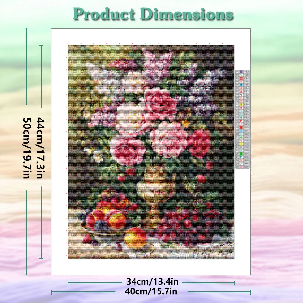 broderie fleurs fruits toile imprimée aiguilles ruban instructions artiste multicolore opacité kit création