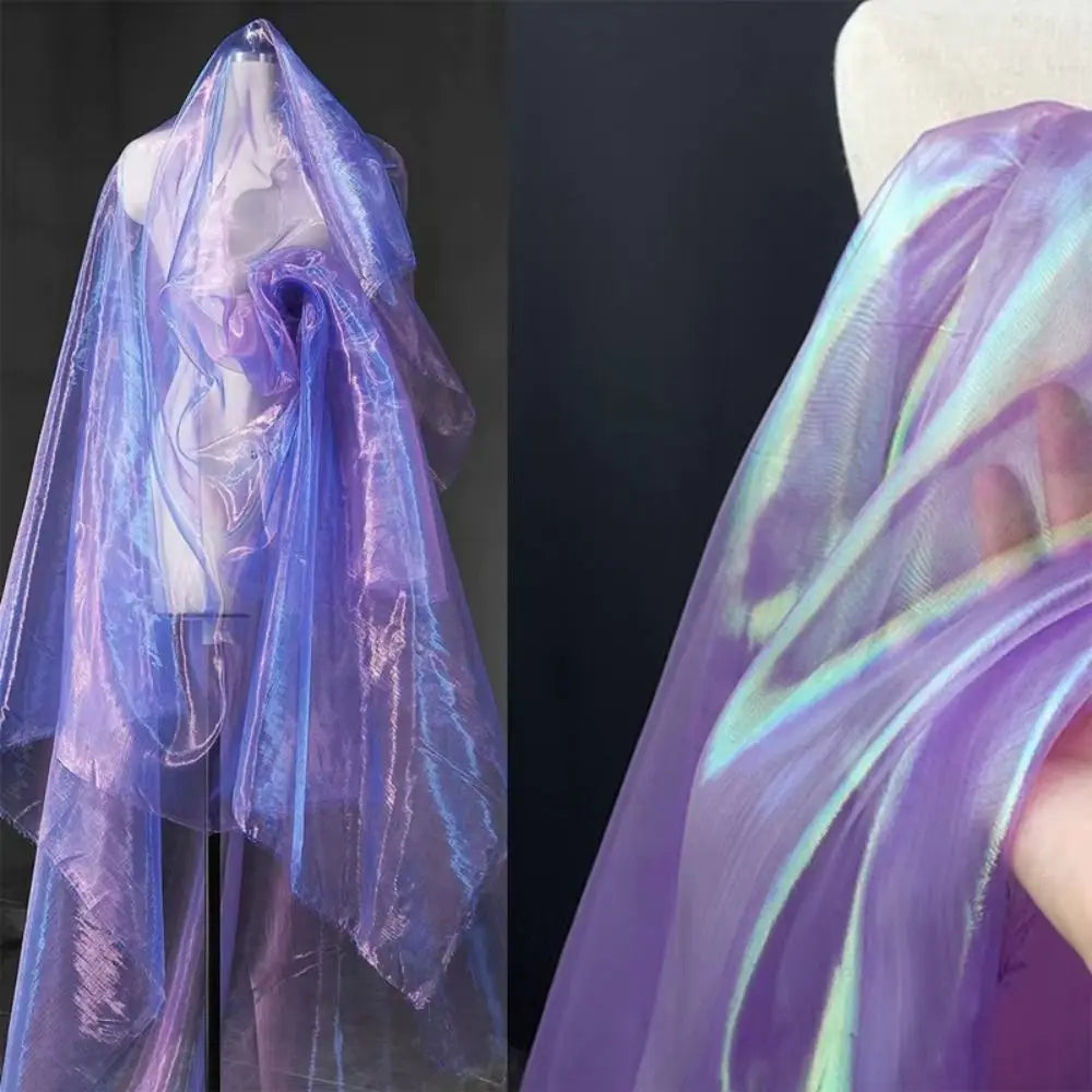 tissu organza holographique brillant rose violet bleu vert translucide moderne élégant polyester