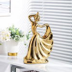 statue décorative femme dansante or argenté céramique email finition polie moderne élégante intérieur 22cm