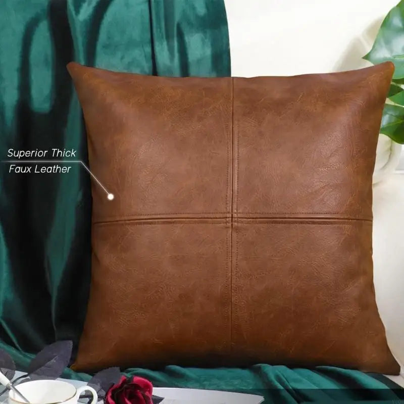 coussin carré moderne polypropylène texture cuir noir marron imperméable maison zippé 45x45cm