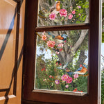 sticker mural oiseaux branches fleurs colorées bleu gris jaune rose vert adhésif pvc artistique