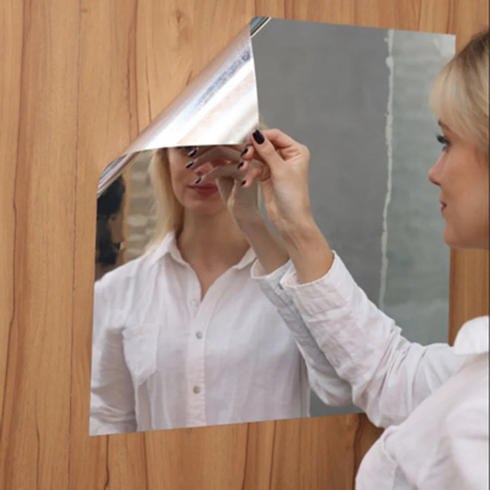 miroir auto adhésif flexible imperméable argenté moderne salle bain 50x100cm lisse sans cadrerollable déroulable