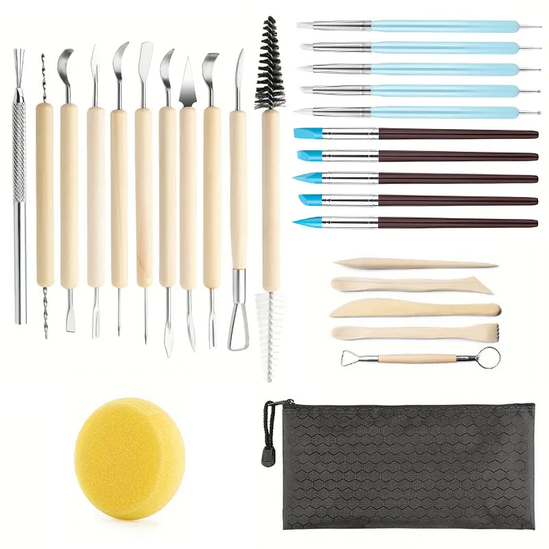 outils modelage argile polymère bois naturel noir jaune sculpture céramique poterie artisanat moulage cuisson
